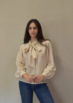 Blusa Vichy camel lazo