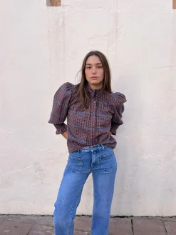 Camisa cuadros manga abullonada