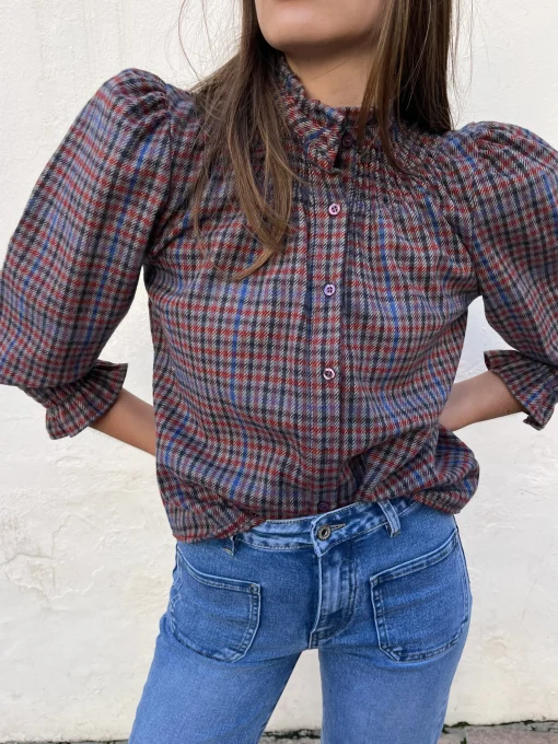 Camisa cuadros manga abullonada