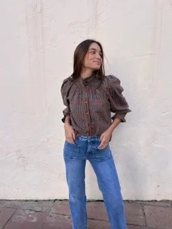 Camisa cuadros manga abullonada