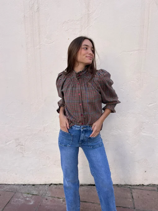 Camisa cuadros manga abullonada
