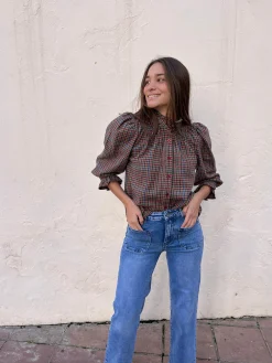 Camisa cuadros manga abullonada