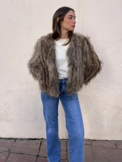 Chaqueta pelo natural crop