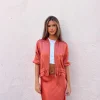 Chaqueta satinada teja