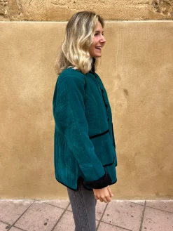 Chaqueta terciopelo reversible bicolor petróleo