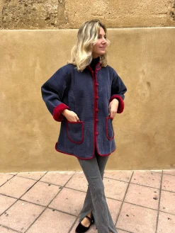 Chaqueta terciopelo reversible bicolor gris