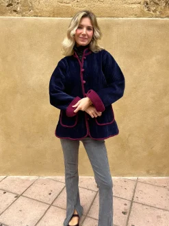 Chaqueta terciopelo reversible bicolor azul marino