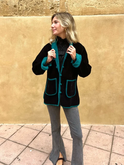 Chaqueta terciopelo reversible bicolor negra