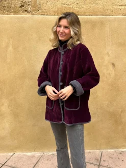 Chaqueta terciopelo reversible bicolor berenjena