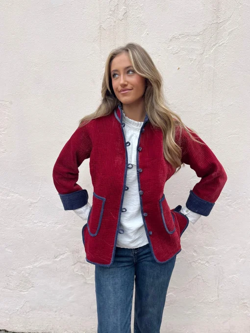 Chaqueta terciopelo reversible bicolor teja