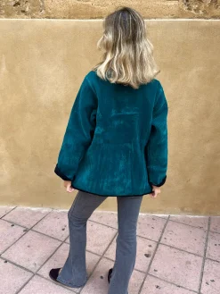 Chaqueta terciopelo reversible bicolor petróleo