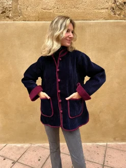 Chaqueta terciopelo reversible bicolor azul marino