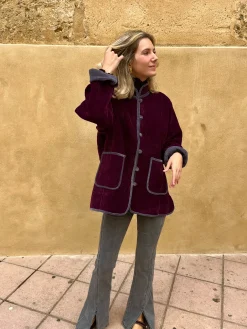Chaqueta terciopelo reversible bicolor berenjena
