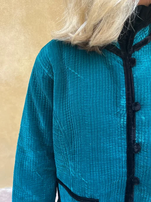 Chaqueta terciopelo reversible bicolor petróleo