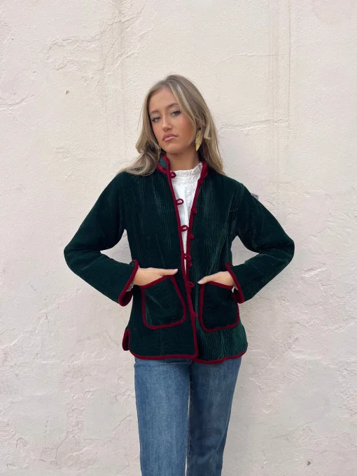 Chaqueta terciopelo revesrible bicolor verde
