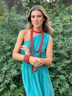 Collar largo coral bolas