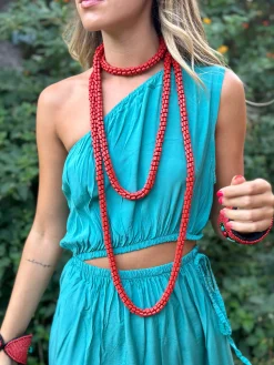 Collar largo coral bolas