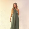 Conjunto halter largo verde kaki