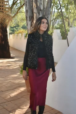 Falda midi satinada