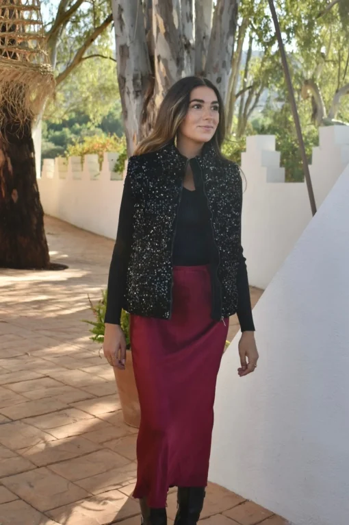 Falda midi satinada
