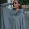Jersey oversize gris cuello pelo
