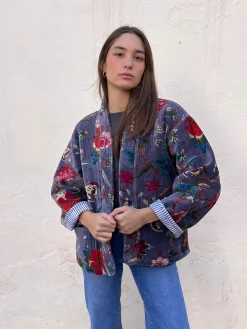 Kimono terciopelo malva estampado