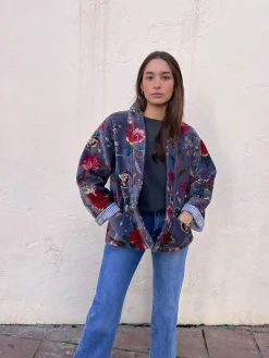 Kimono terciopelo malva estampado