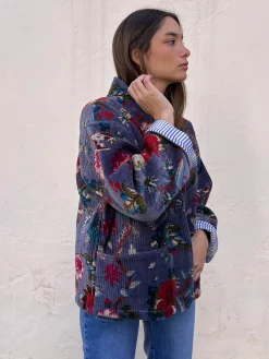 Kimono terciopelo malva estampado