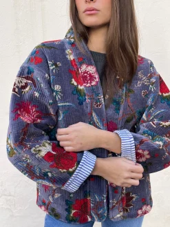 Kimono terciopelo malva estampado