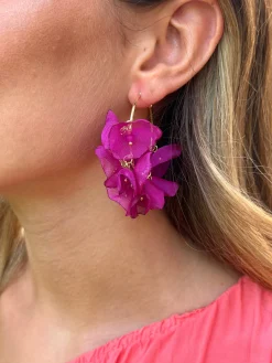Pendientes de hojas de tela buganvilla