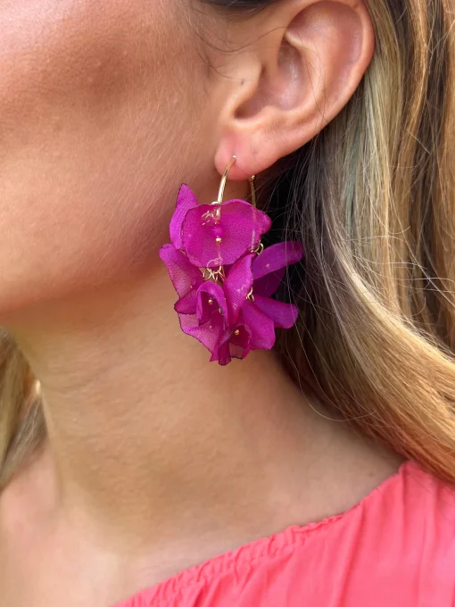 Pendientes de hojas de tela buganvilla