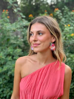 Pendientes hojas de tela multicolor