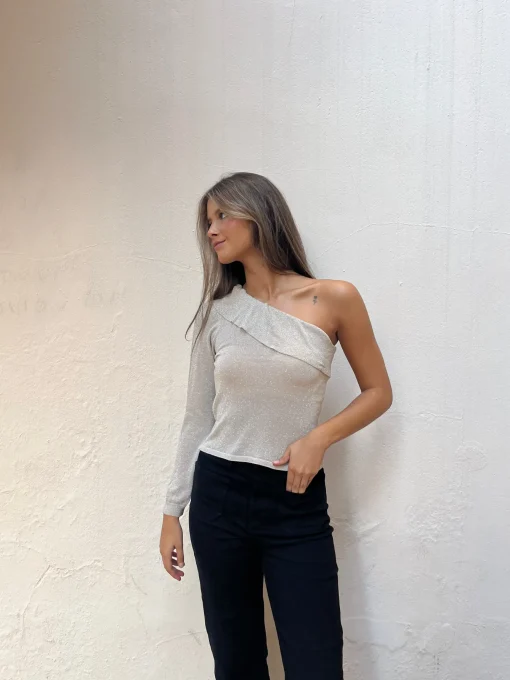 Top glitter asimétrico Beige