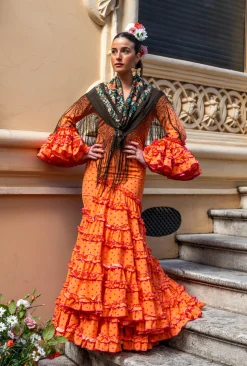 Traje Flamenca Lunar Naranja