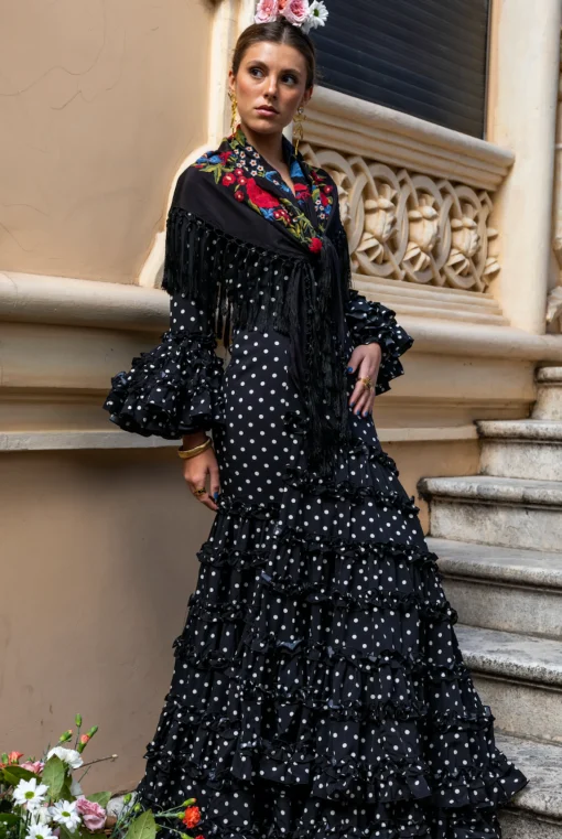 Traje Flamenca Lunar Negro