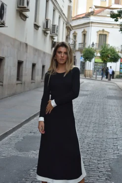 Vestido canalé bicolor
