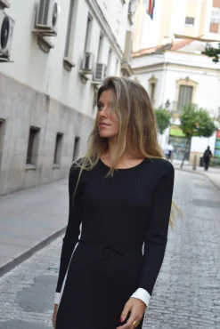 Vestido canalé bicolor