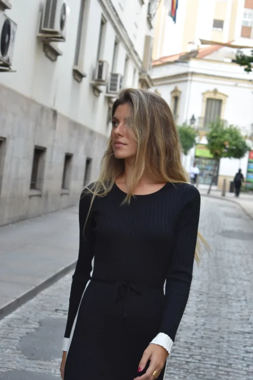 Vestido canalé bicolor