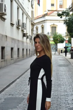 Vestido canalé bicolor