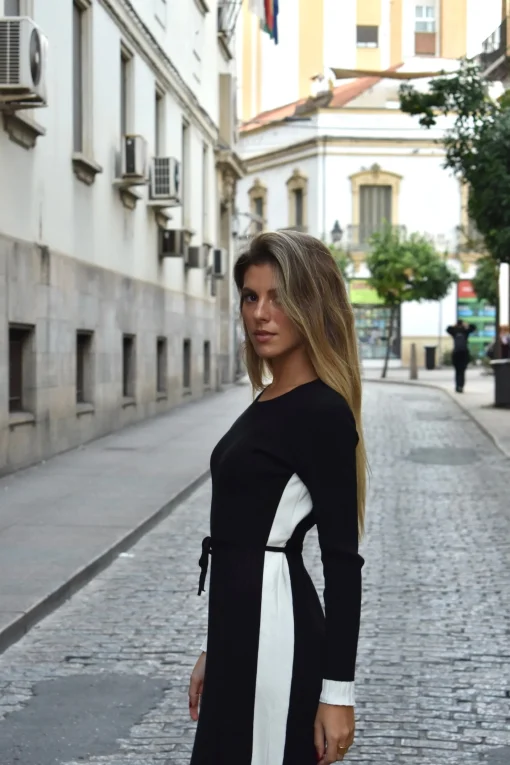Vestido canalé bicolor