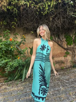 Vestido etnico Uganda verdeagua
