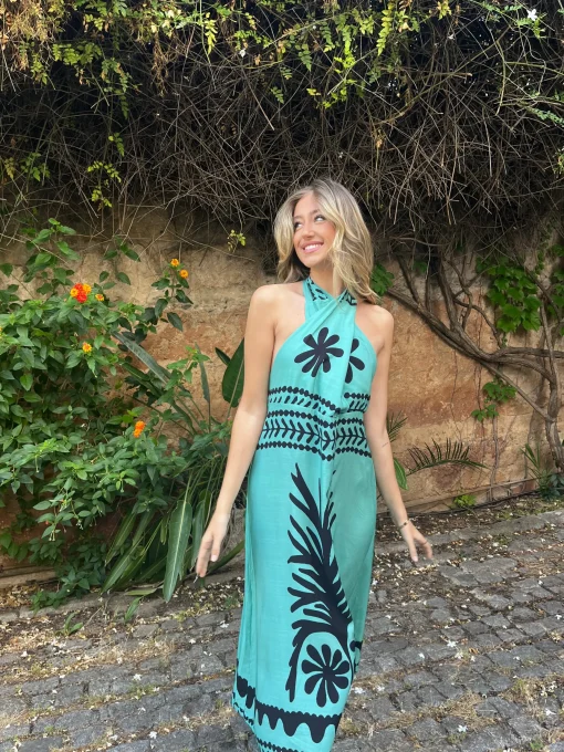 Vestido etnico Uganda verdeagua