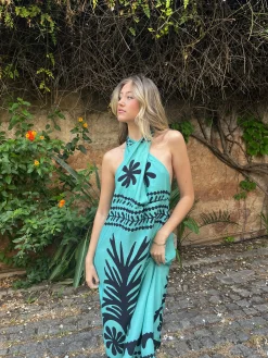 Vestido etnico Uganda verdeagua