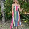 Vestido palabra de honor rayas rombo