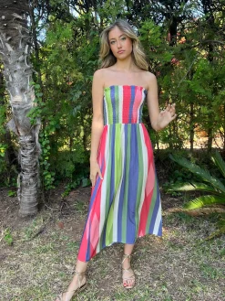 Vestido palabra de honor rayas rombo